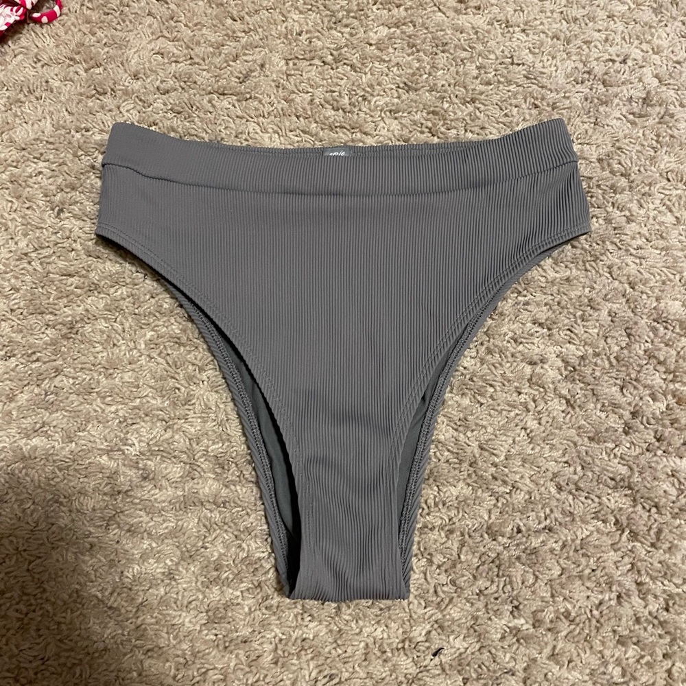 Aerie Grey Ribbed High Waisted Swim Bottoms